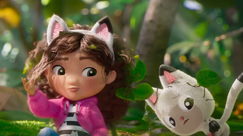 An animated Gabby and Pandy Paws in Gabby's Dollhouse: The Movie